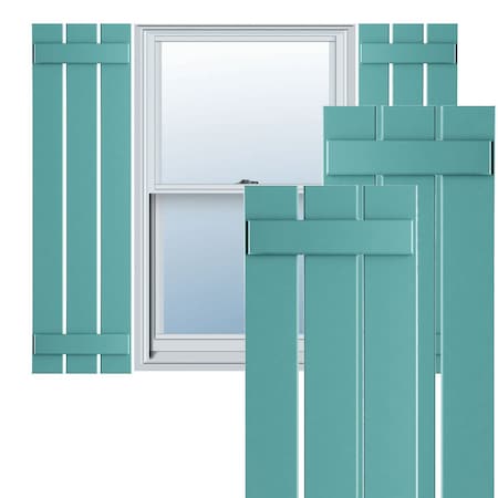 True Fit PVC, Three Board Spaced Board-n-Batten Shutters, Pure Turquoise , 17 1/8W X 43H